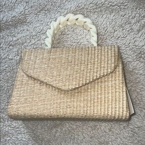 d’margeaux New York Tan and Cream Mini Bag Purse with Basket-Weave Design